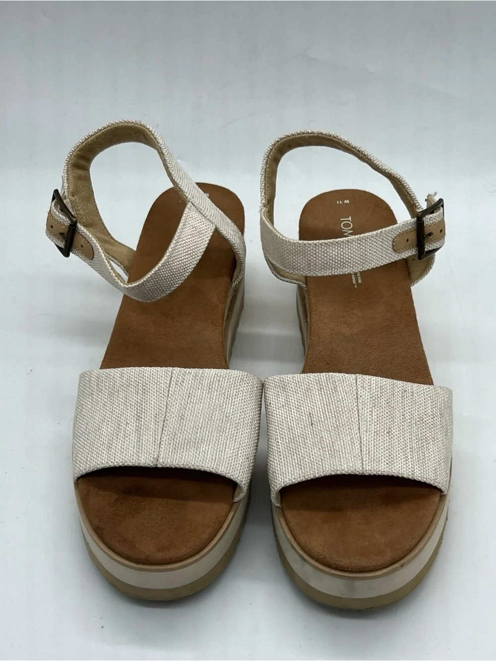 Toms Cream Canvas Platform Sandals